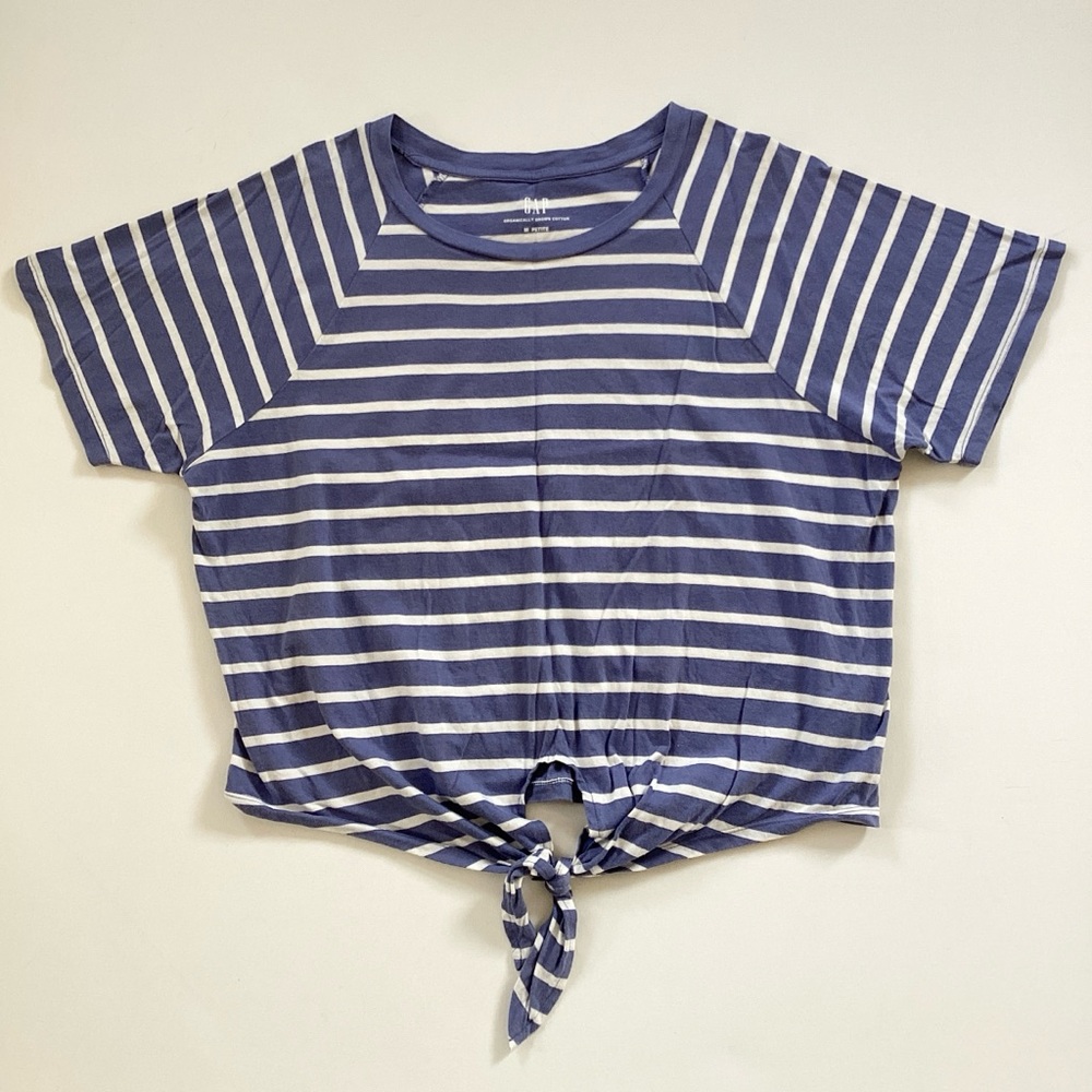 Gap Blue and White Striped Tie-Front Top